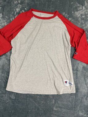 Champion Red & Gray 3/4 Sleeve Baseball Raglan Shirt Size 3XL